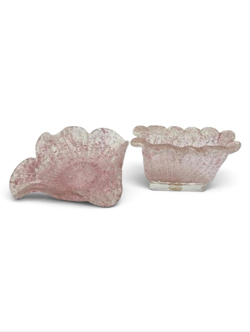 Fratelli Toso Murano Overshot Sugared Glass SET Pink Vase & Scallop Shell Dish